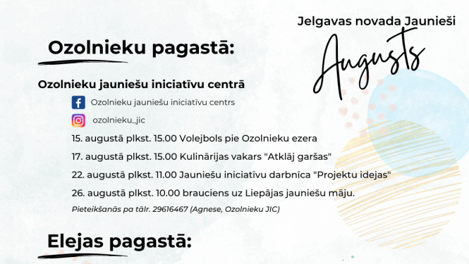 Pasākumi jauniešu iniciatīvu centros