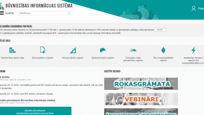 Iespējami traucējumi Būvniecības informācijas sistēmas darbībā