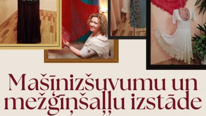 Vircavas Tautas nama kamīnzālē Daigas Vinteres mašīnizšuvumu un mežģīņšaļļu izstāde