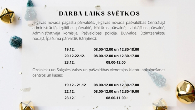 Pašvaldības administrācijas un iestāžu darba laiks svētkos