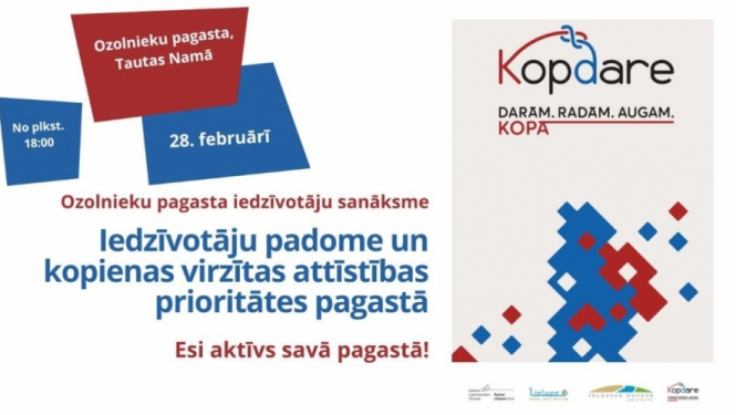 Lauku partnerība “Lielupe” un Cenu un Ozolnieku pagastu apvienības pārvalde aicina Ozolnieku pagasta iedzīvotājus uz sanāksmi!