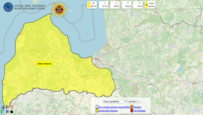 Sasniegta dzeltenā ūdens līmeņa brīdinājuma atzīme