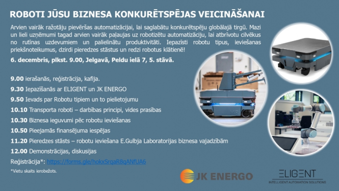 Tiek rīkots praktisks seminārs par robotu ieviešanu ražošanā