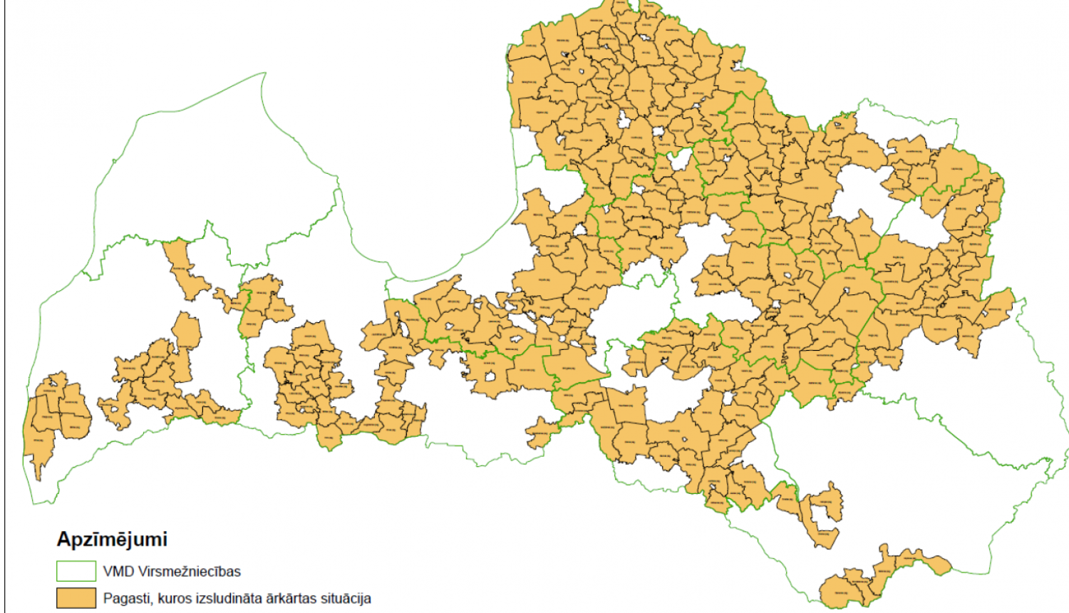 32 novados Latvijā izsludināta ārkārtējā situācija; aizliedz ciršanu