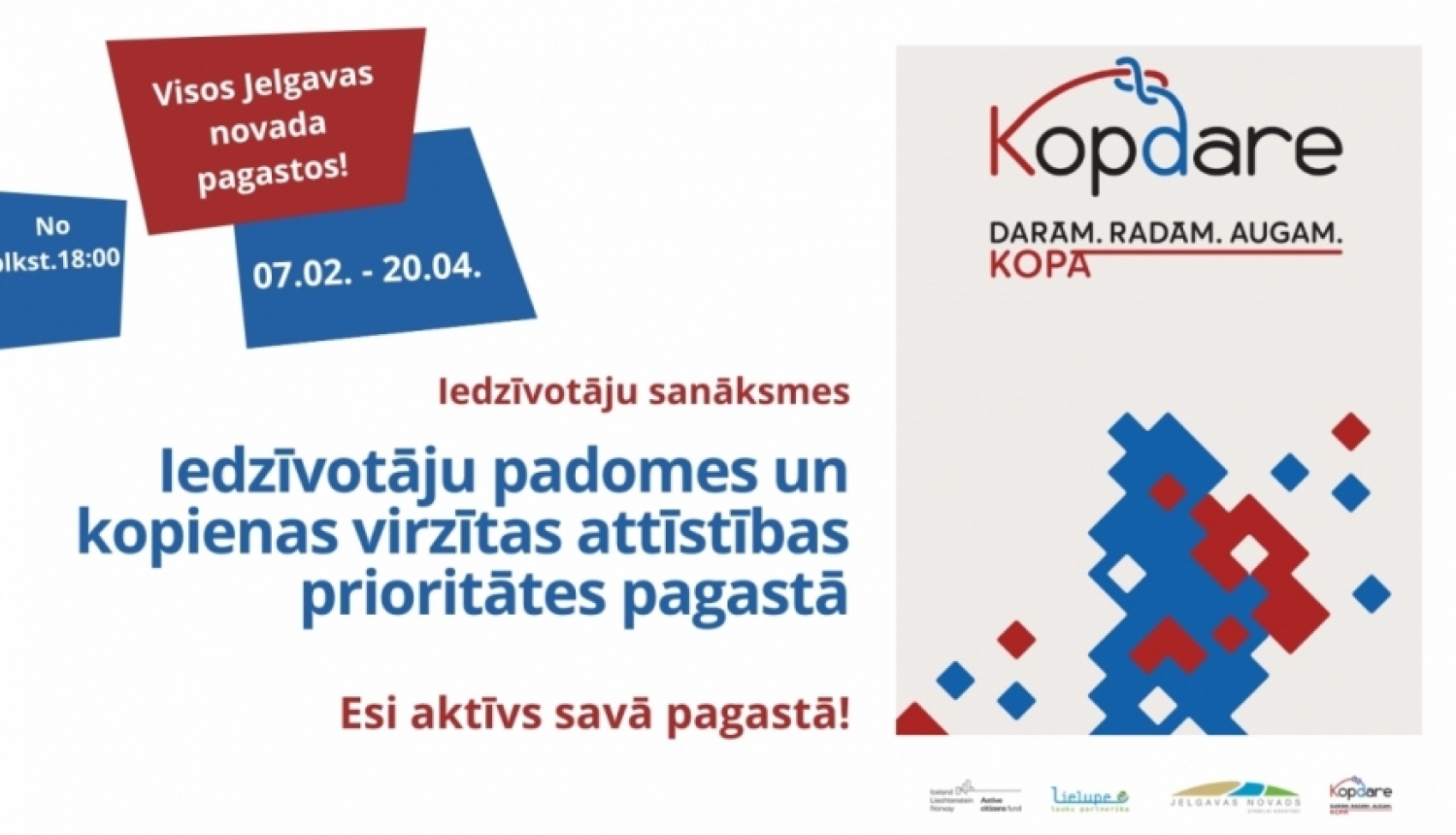 Aicinām uz sanāksmēm pagastos "Iedzīvotāju padomes un kopienas virzītas attīstības prioritātes"